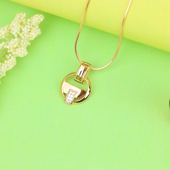 "Rose Gold Circle Pendant with Geometric Design and CZ Accents, XPPT1398 - Picture 12 of 13